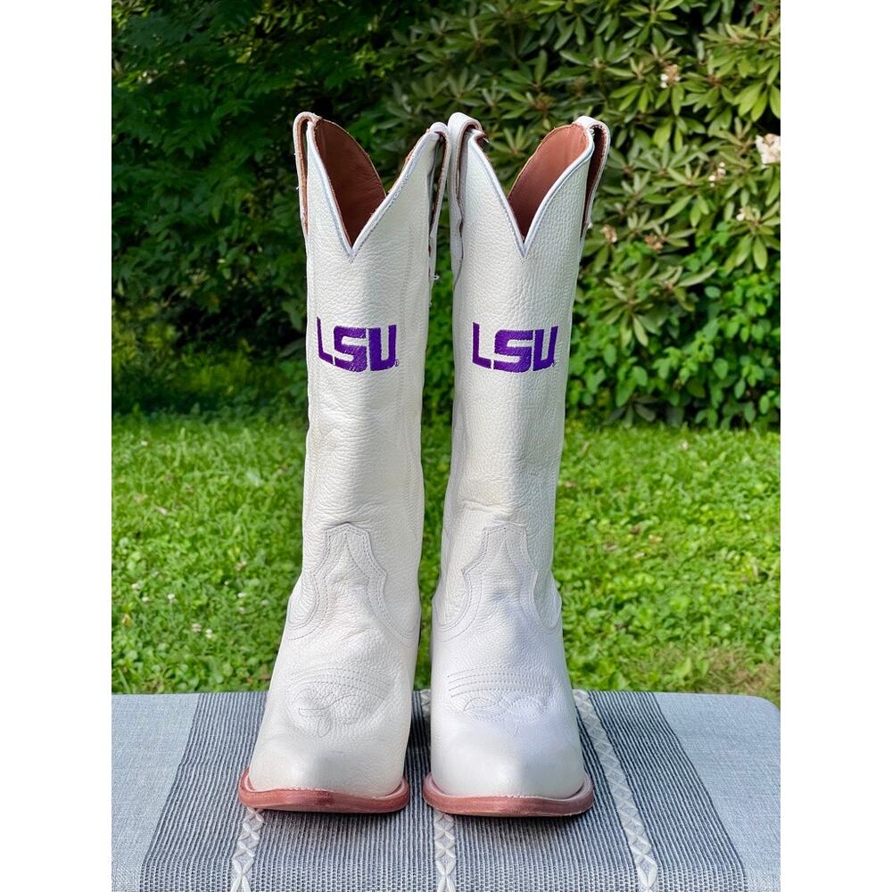 Women's White Leather LSU Vaccari University Leighton Boots 10.5 Tigers SEC